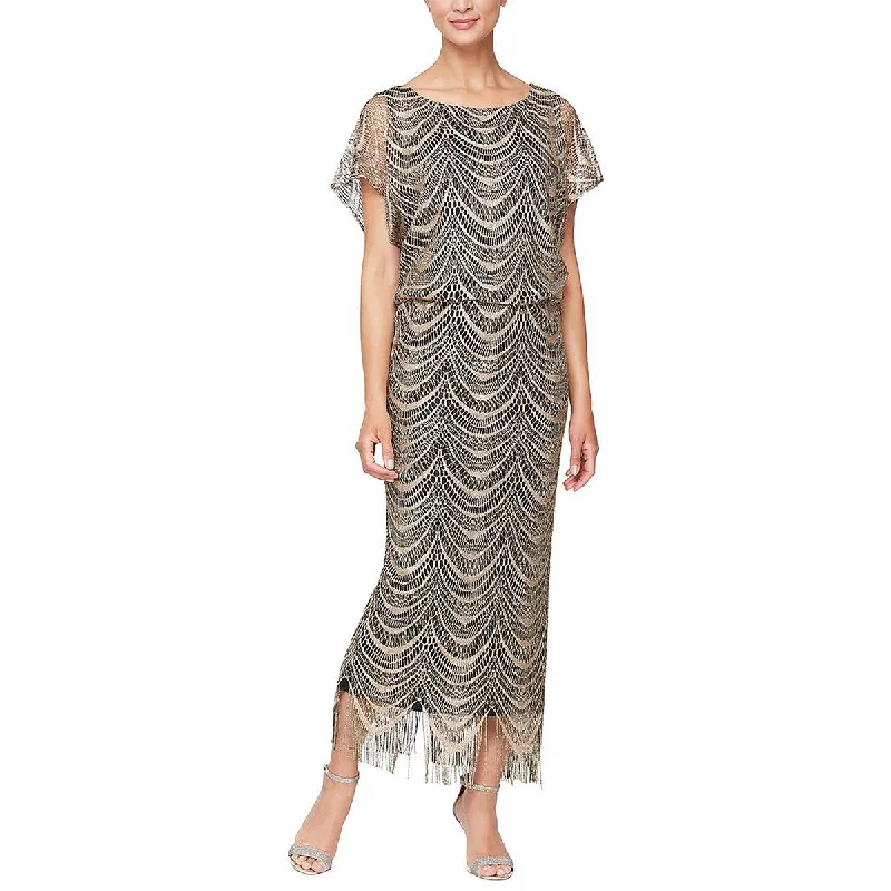 Clearance Sale Petites Womens Lace Metallic Evening Dress