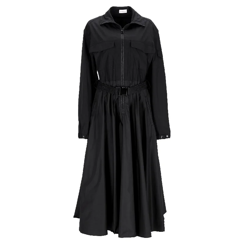 Clearance Sale Moncler Belted Half-Zipped Midi Dress in Black Polyamide