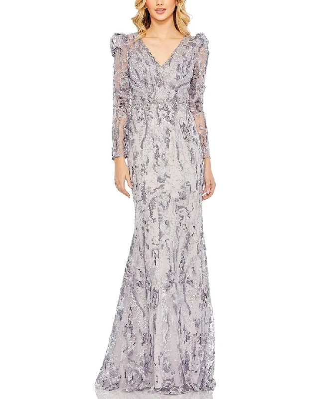 Buy Now Mac Duggal V-Neck Embellished Puff Sleeve Gown