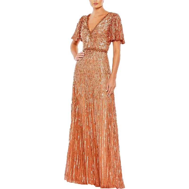 Stock Clearance Womens Embellished V-Neck Evening Dress