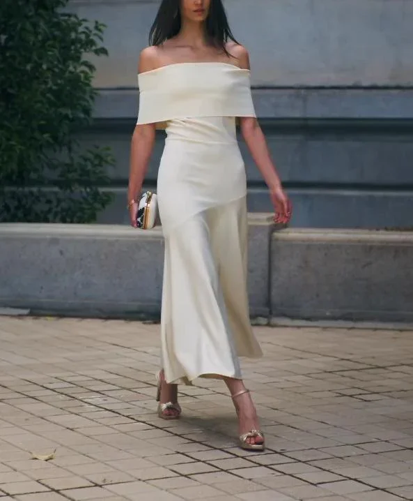 Buy Now Elegant White Off Shoulder Formal Party Dress, DP2121