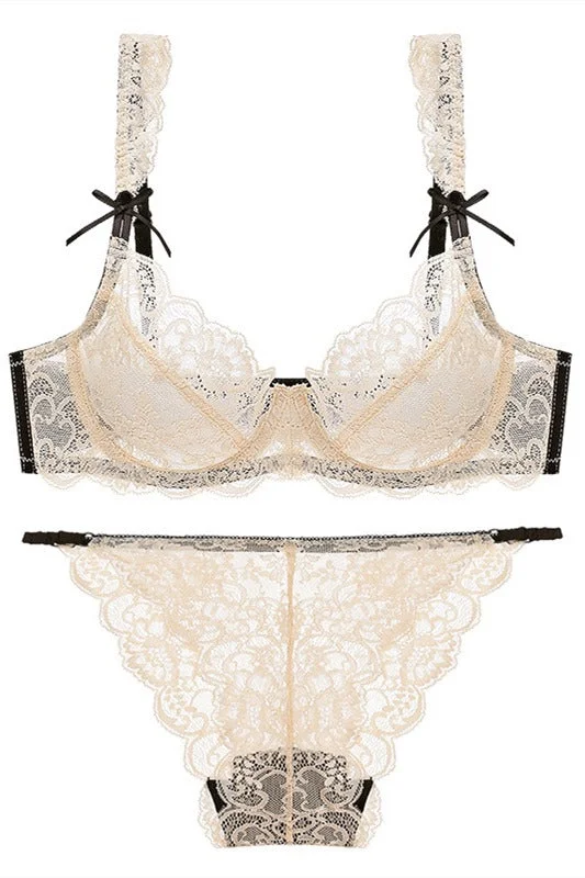 Exclusive Deal Illusion Beige Lace Lingerie Set