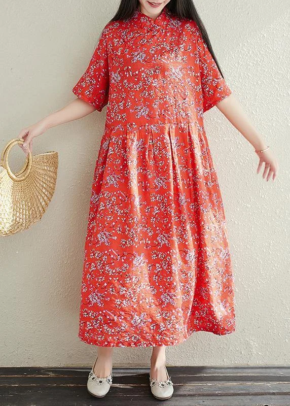 Reduced Prices Button Chiffon Robes Fabrics red prints Dresses summer