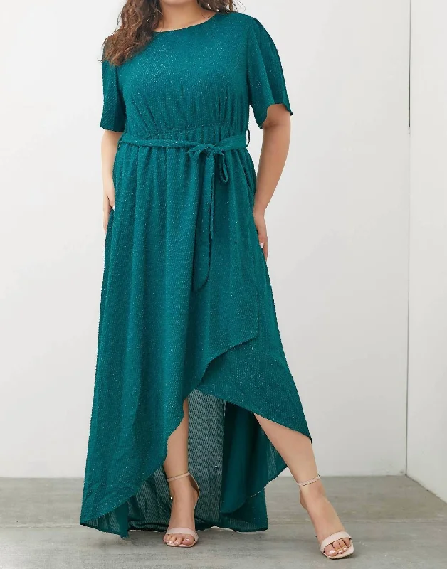 Discount Mania Woven Texture Dress -Plus In Hunter Green