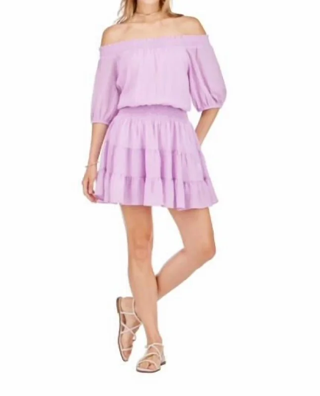 Take Advantage Off The Shoulder Tiered Dress In Lavender