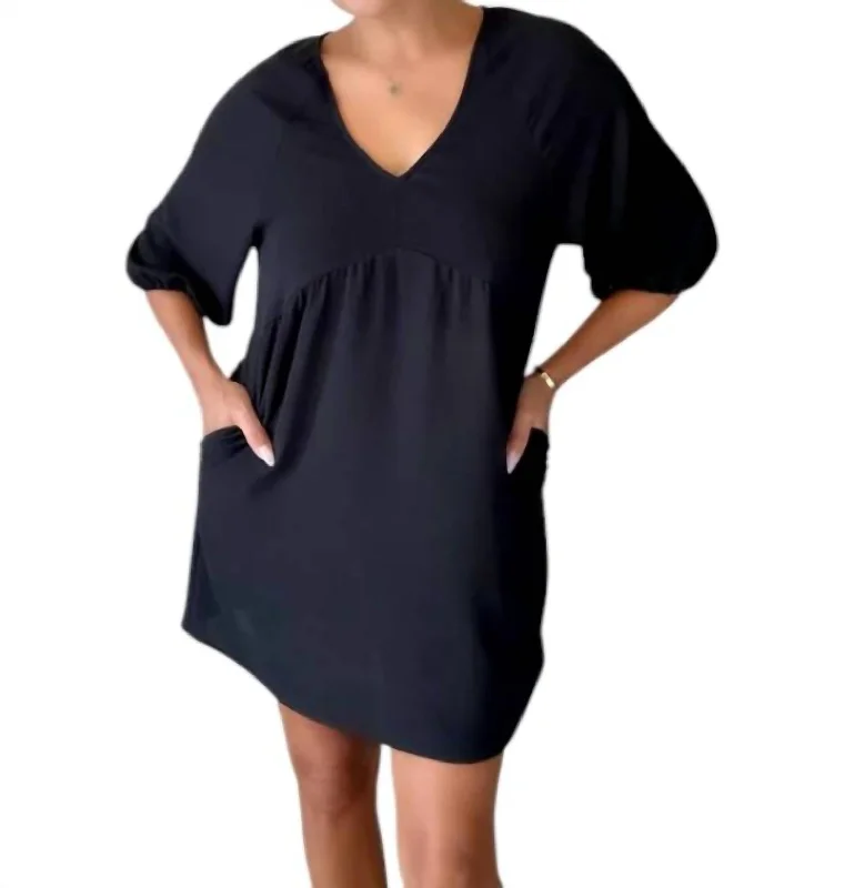 Value Deals Empire Puff Sleeve Dress In Black Airflow