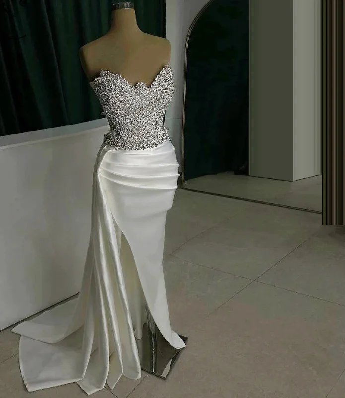 Deal Frenzy Sexy White Mermaid Evening Dresses Sweetheart High Split Crystals Wedding Party Gowns Boho Beach Bridal Prom Dress Customized Deal Frenzy Sexy White Mermaid Evening Dresses Sweetheart High Split Crystals Wedding Party Gowns Boho Beach Bridal Prom Dress Customized