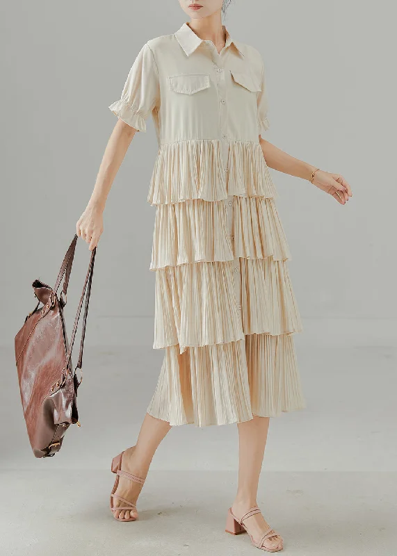 Value Deals Apricot Patchwork Chiffon Dress Layered Ruffled Summer