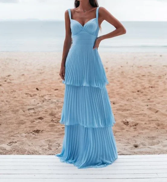 Crazy Savings Blue Straps A-Line Layers Elegant Long Party Dress, DP2223