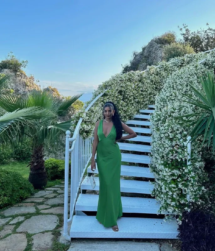 Huge Savings Green V Neck Backless Elegant Long Party Dress, DP2032