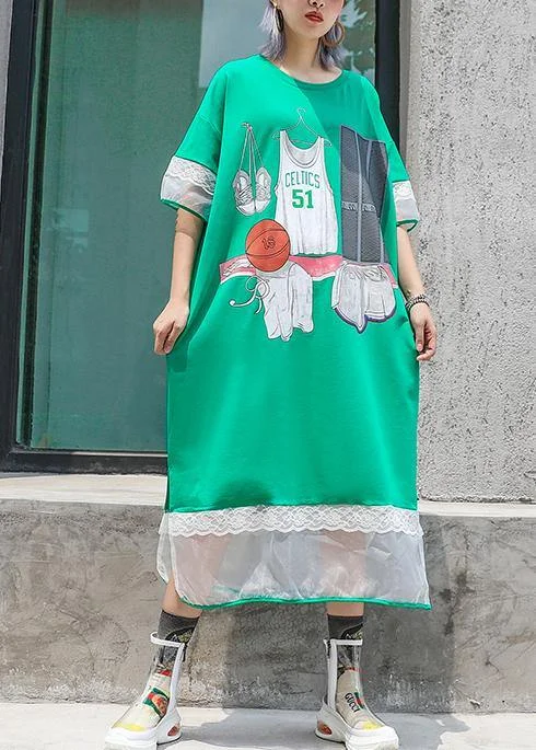 Price Drop Chic green print cotton quilting clothes patchwork o neck Traveling summer Dresses
