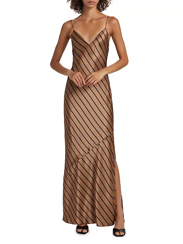 Deep Discounts Raven Stripe Silk Slip Gown In Nutshell Stripe