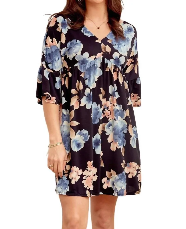 Sale Event V-Neck Baby Doll Dress - Plus In Navy Multi Floral