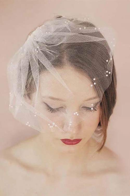Super Savings Short White Bridal Veil with Pearls