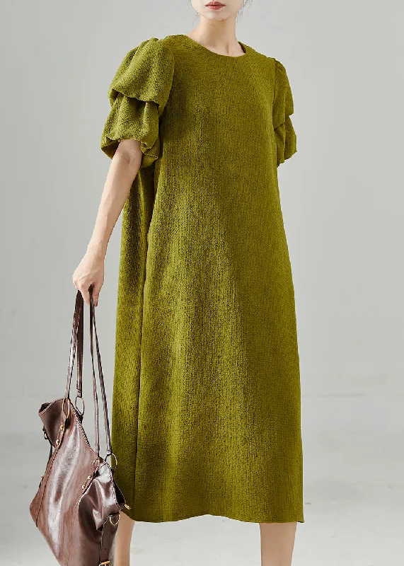 Buy More, Save More Casual Green Puff Sleeve Spandex Dresses Summer
