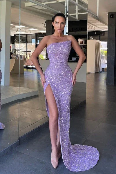 Hurry In Asymmetrical Mermaid Sequins Long Prom Dress with High Slit, DP2210