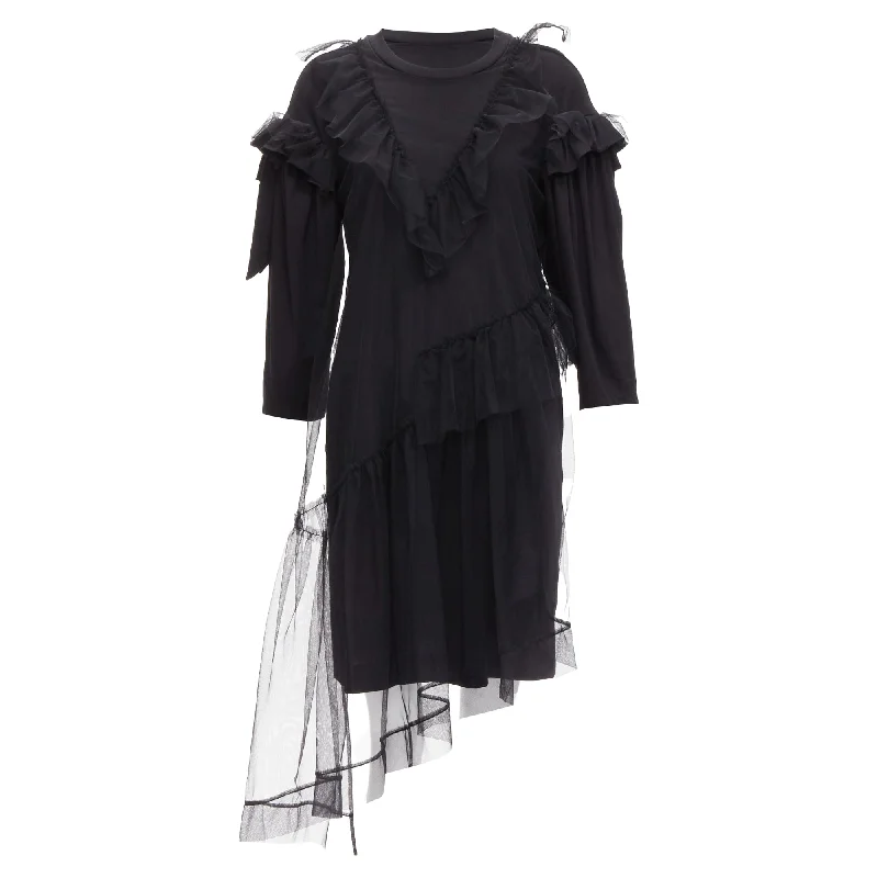 Final Sale Simone Rocha asymmetric tulle ruffle trim overlay tshirt dress
