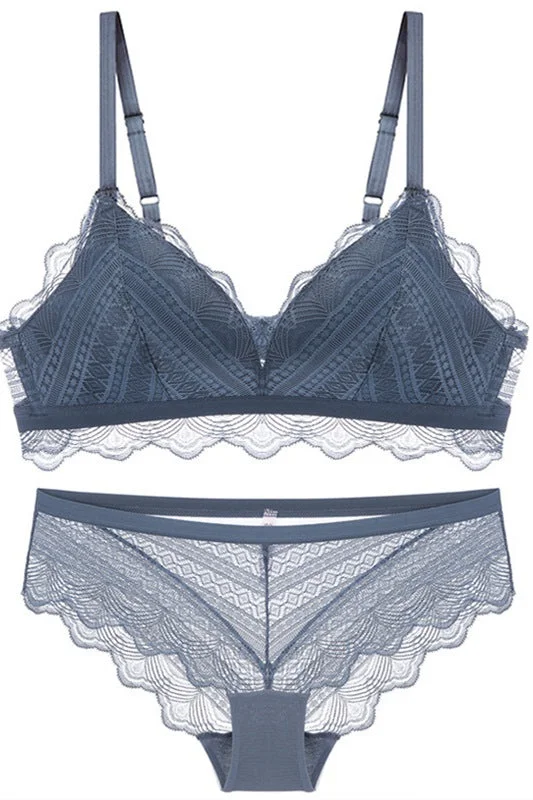Online Only Triangle Navy Blue Lace Lingerie Set