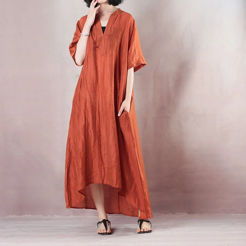 Price Drop Elegant orange linen caftans plus size v neck asymmetrical design caftans casual short sleeve baggy dresses gown Price Drop Elegant orange linen caftans plus size v neck asymmetrical design caftans casual short sleeve baggy dresses gown