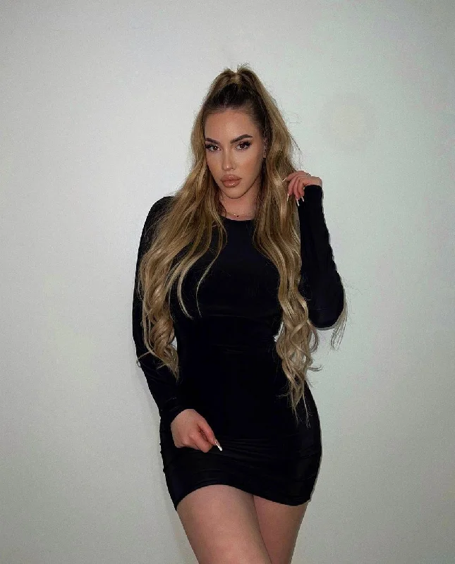 Price Cut Mock Neck Black Short Dress