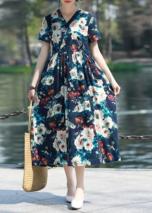 Best Seller DIY v neck pockets cotton linen outfit Work Outfits navy print Dresses summer Best Seller DIY v neck pockets cotton linen outfit Work Outfits navy print Dresses summer
