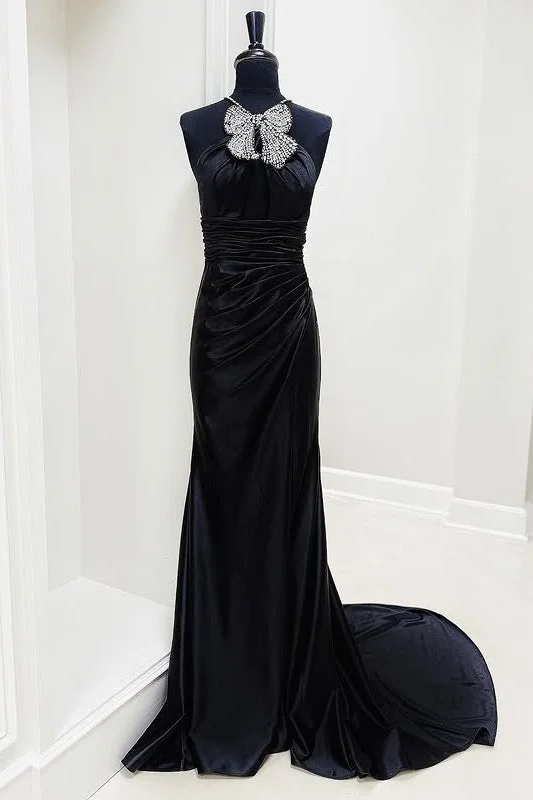 Deal Frenzy Chic Satin Mermaid Sleeveless Beaded Party Prom Dress