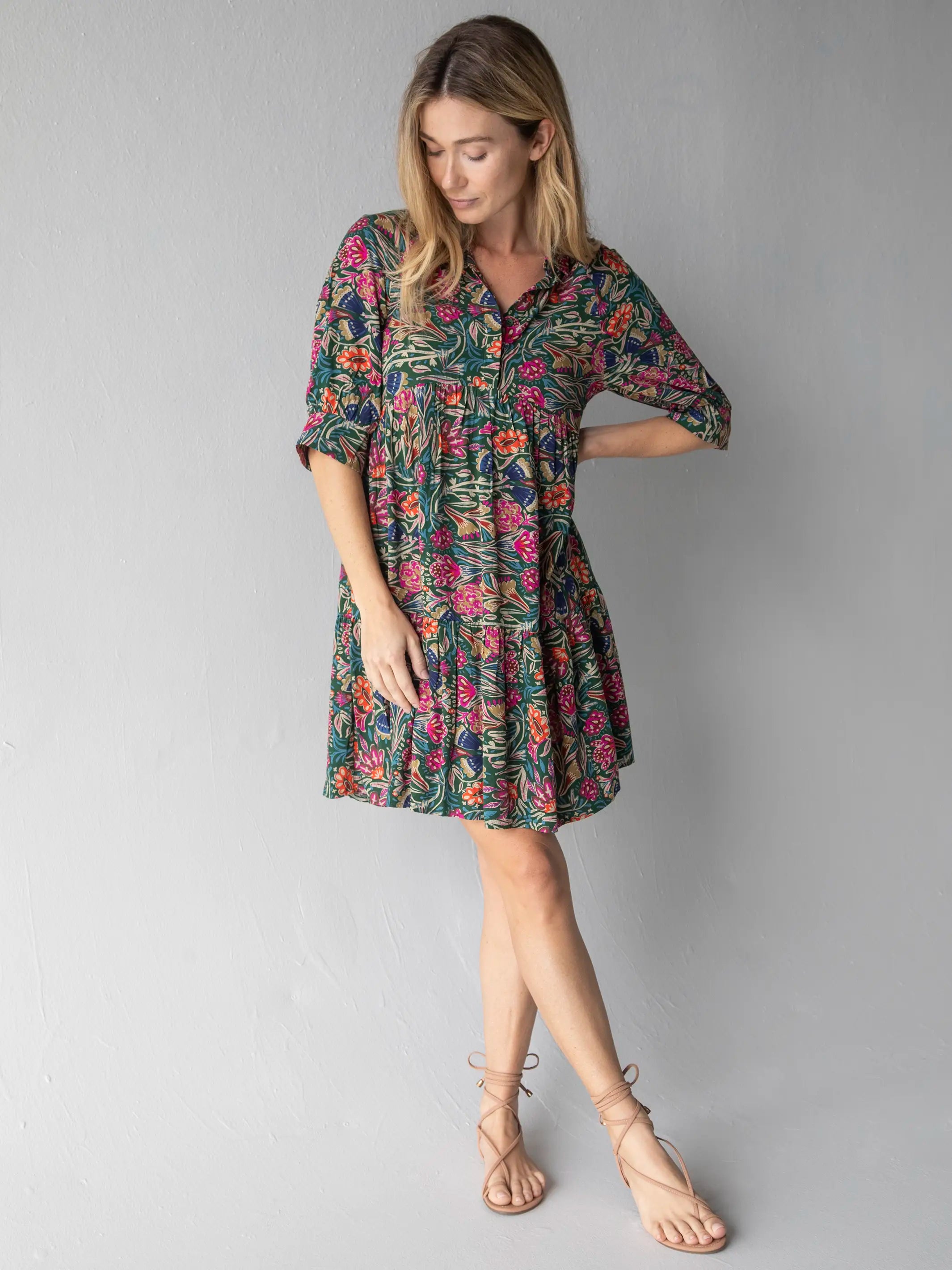 Deal of the Day Becca Mini Dress - Green Lined Floral
