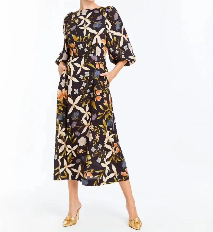 Price Slash Gina Midi Dress In Multi Black