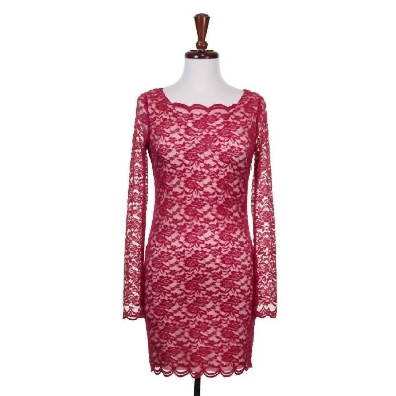 Loyalty Reward Women's Sheer Lace Dress In Wine