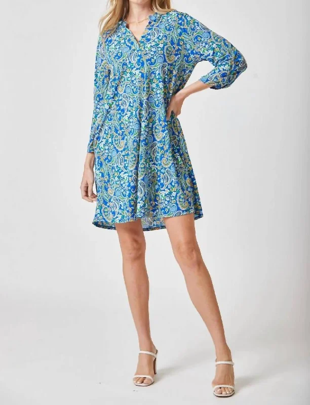 Crazy Deals Lizzy Dress - Plus In Blue With Green & Yellow