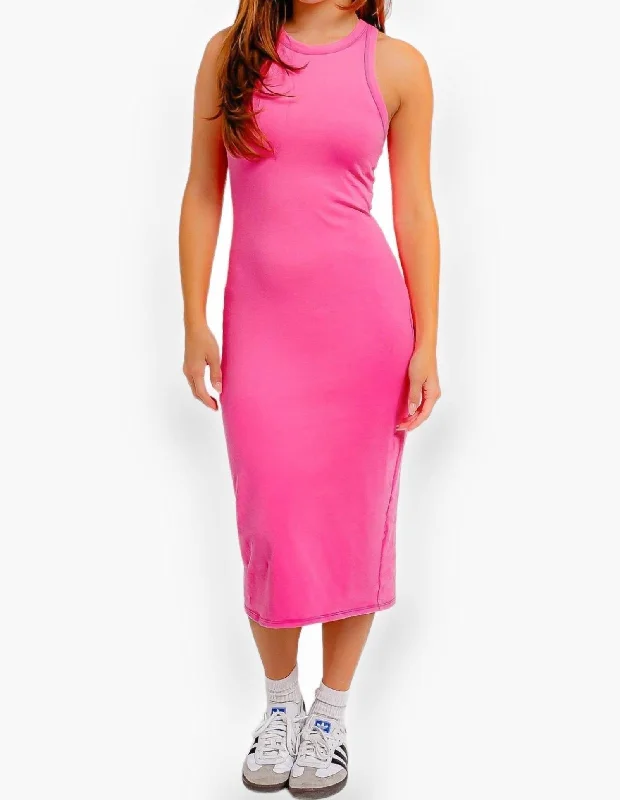Year-End Clearance Angie Racer Back Midi Dress In Hot Pink