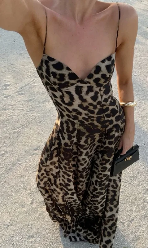 Year-End Sale Sexy Leopard Spaghetti Straps A-Line Long Party Dress Beach Dress, DP4462 Year-End Sale Sexy Leopard Spaghetti Straps A-Line Long Party Dress Beach Dress, DP4462