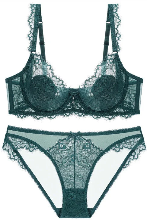Markdowns Sexy Dark Green Lace Lingerie Set