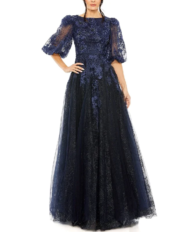 Price Drop Alert Mac Duggal High-Neck Puff Sleeve A-Line Gown
