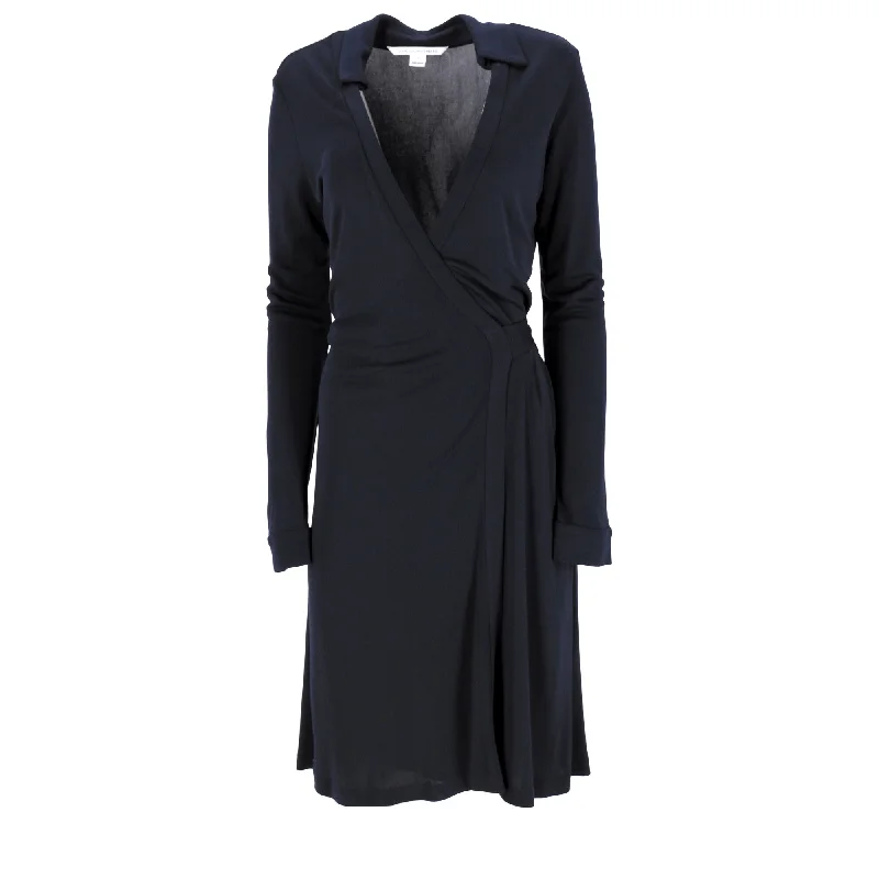 Unbeatable Prices Diane Von Furstenberg Midi Wrap Long Sleeve Dress in Navy Blue Viscose