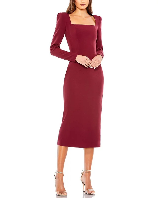 Huge Savings Mac Duggal Solid Square Puff Fitted Midi Dress