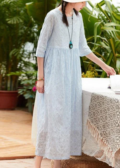 Super Sale Elegant o neck pockets cotton quilting clothes design light blue Plus Size Dresses summer Super Sale Elegant o neck pockets cotton quilting clothes design light blue Plus Size Dresses summer