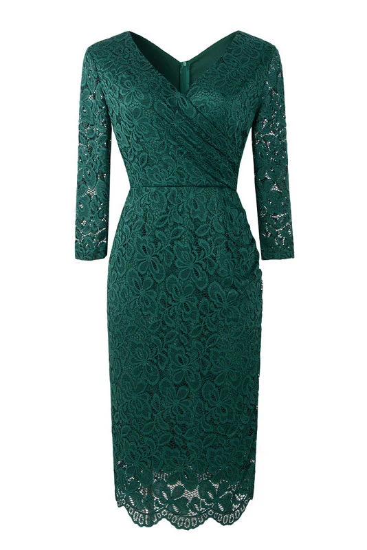 Major Savings V-Neck Long Sleeves Emerald Green Party Dress