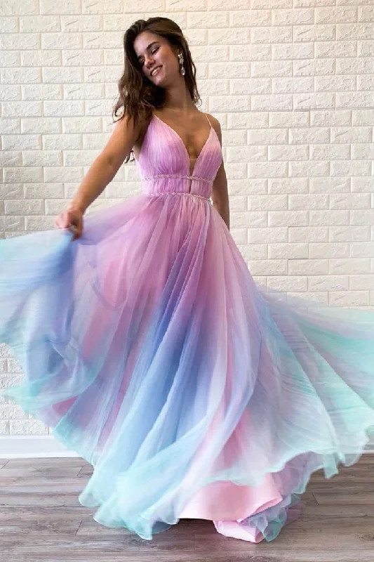 Epic Deals Chic V Neck Spaghetti Straps A-Line Long Party Dress, DP2161