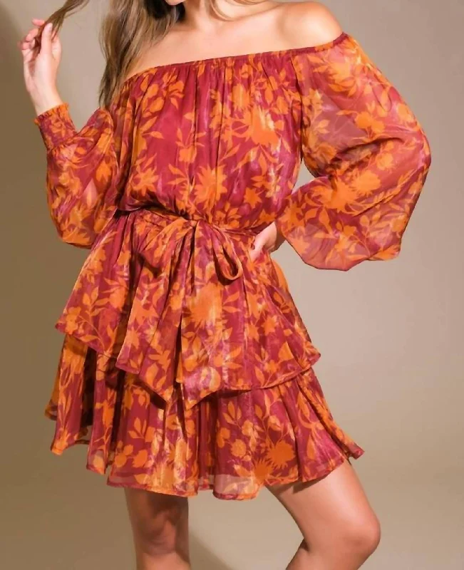 Clearance Sale A Printed Woven Mini Dress In Maroon