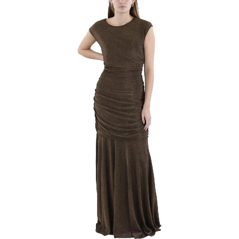 Deep Discounts Womens Metallic Ruched Evening Dress