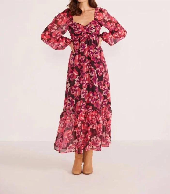 Blowout Sale Savannah Babydoll Midi Dress In Painterly Blooms