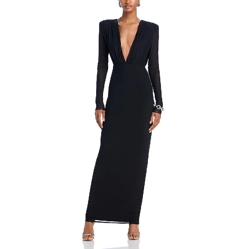 Deal Mania Kay Womens Ruched Plunge Evening Dress