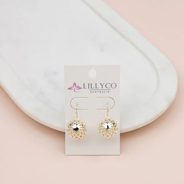 Bargain Blast Light Gold Flower Harmony Ball Earring