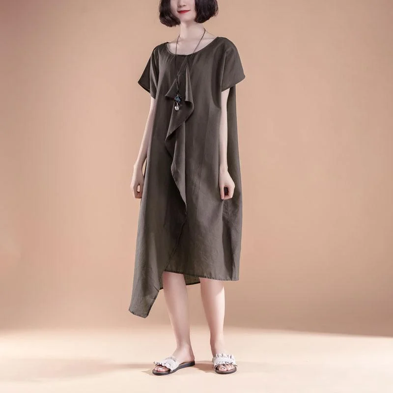 Super Deal Fine linen cotton dress plus size clothing Short Sleeve High-low Hem Summer Casual Dress Super Deal Fine linen cotton dress plus size clothing Short Sleeve High-low Hem Summer Casual Dress
