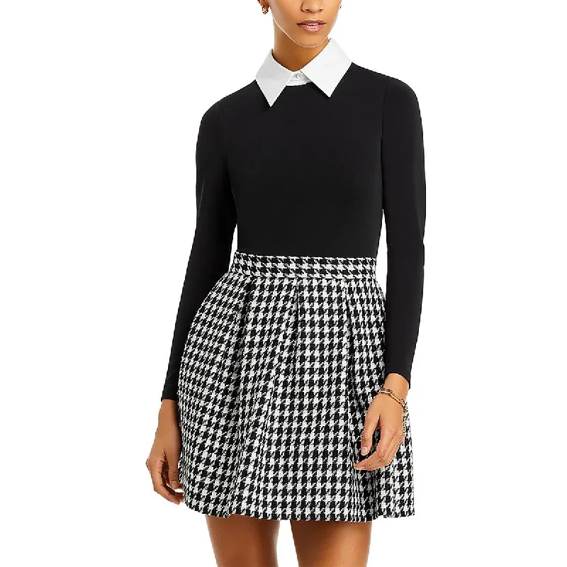 Special Promotion Chara Womens Houndstooth Pleated Mini Dress