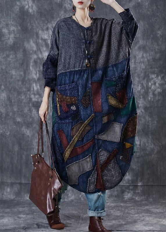 Best Bargains Handmade Navy Patchwork Applique Denim Holiday Dress Spring
