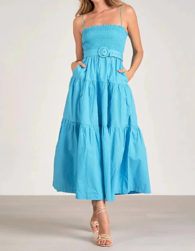 Final Clearance Smock Waist Midi Dress In Azure