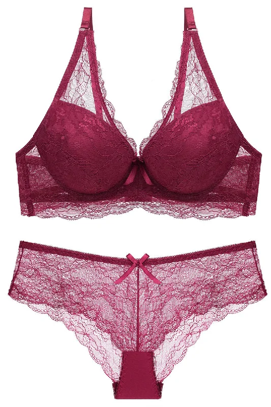 Blowout Deals Dark Red Lace Lingerie Set