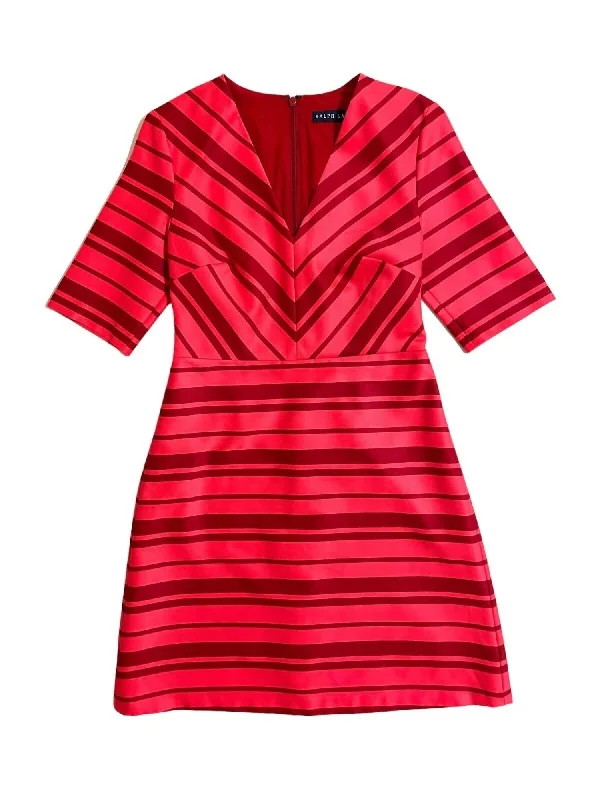 Deal Frenzy Women's Striped V-Neck A Line Dress In Red